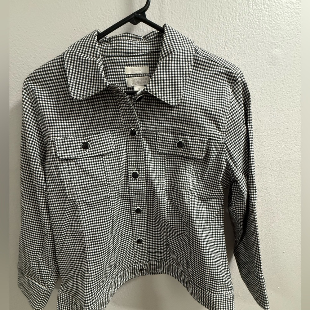 Christopher & Banks Black & White Gingham Stretch Button Front Jacket XL